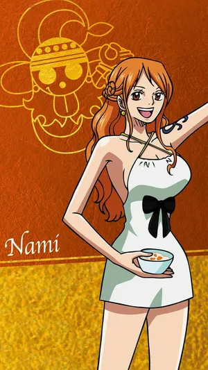 Sexy Nami One Piece Holding Soup Bowl Wallpaper