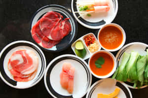 Shabu-shabu Ingredients In Platters Wallpaper