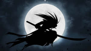 Shadowy Samurai Under Full Moon Wallpaper