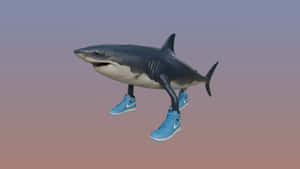 Shark Wearing Blue Sneakers Wallpaper