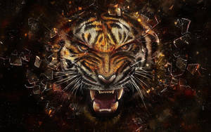 Shattered Angry Tiger Art Wallpaper