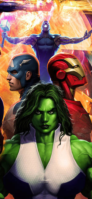 She Hulk With Marvel Heroes Wallpaper