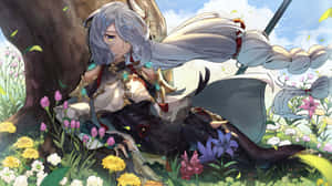 Shenhe Amongst Flowers Genshin Impact Wallpaper