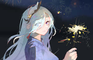 Shenhe Sparkler Celebration Wallpaper