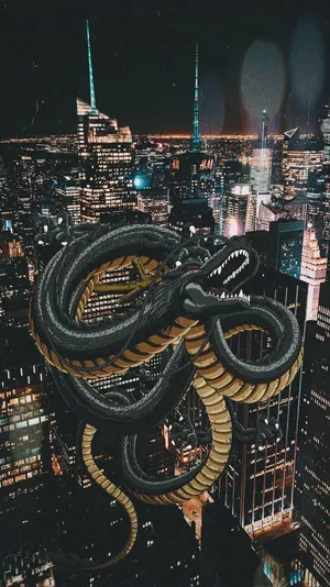 Shenron Over City Night Skyline Wallpaper
