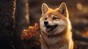 Shiba Inu In Autumn Forest Wallpaper