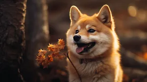 Shiba Inu In Autumn Forest Wallpaper