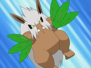 Shiftry Jumping Blue Background Wallpaper