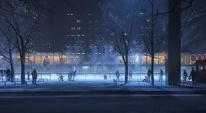 Shining Lights On A Beautiful Ice Rink Wallpaper