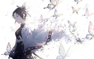 Shinobu Faded Butterflies Art Wallpaper