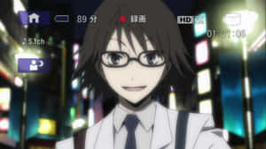 Shinra Kishitani Smirking Against A Colorful Background Wallpaper
