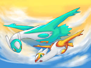 Shiny Latios And Shiny Latias In Sky Background Wallpaper