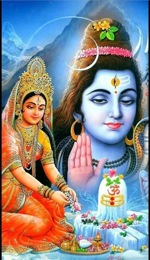 Shiva Parvati Flower Offering Wallpaper