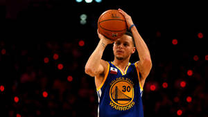 Shooting Stephen Curry In Dark Background Wallpaper