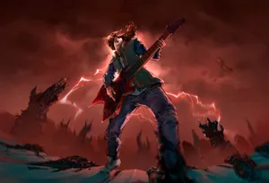 Shredding Eddie Munson Surrounded By Demonic Energy Wallpaper