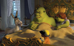 Shrek Donkey Fiona Bedroom Scene Wallpaper