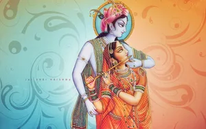 Shri Krishna Blue And Orange Wallpaper