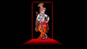 Shri Krishna Red-lit Door Wallpaper