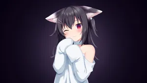 Shy Anime Girlwith Cat Ears Wallpaper