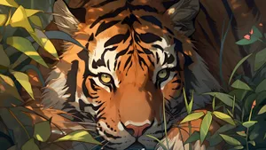 Siberian Tiger In The Wild Illustration Wallpaper