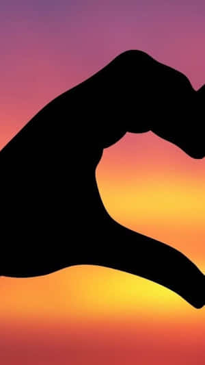 Silhouette Hand Heart Sunset Wallpaper