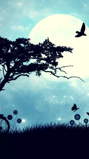 Silhouette Of Field At Night Nature Android Hd Wallpaper