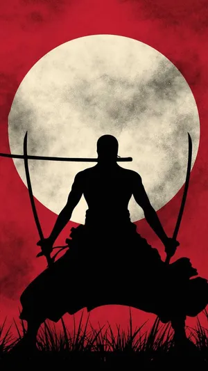 Silhouette Samurai Against Full Moon Wallpaper