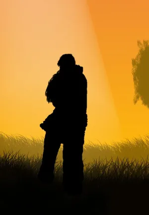 Silhouette Sunset Hug Wallpaper