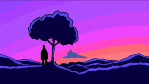 Silhouette Sunset Landscape Wallpaper