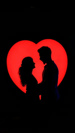 Silhouetted Lovers Against Heart Wallpaper