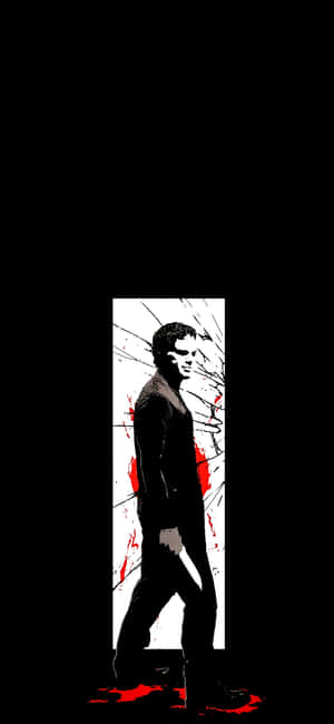 Silhouetted Man Against Red Splatter Wallpaper