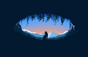 Silhouetted Wolf Mountain Sunset Wallpaper