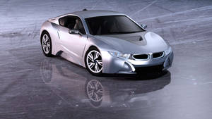 Silver 3d Car On Silver Floor Wallpaper