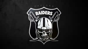 Silver And Black Raiders Logo With White Lettering Wallpaper