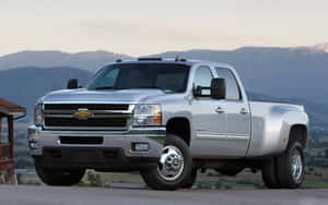 Silver Chevrolet Pickup Truck Mountain Backdrop Wallpaper