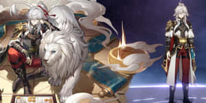 Silver Haired Warrior And White Lion Wallpaper