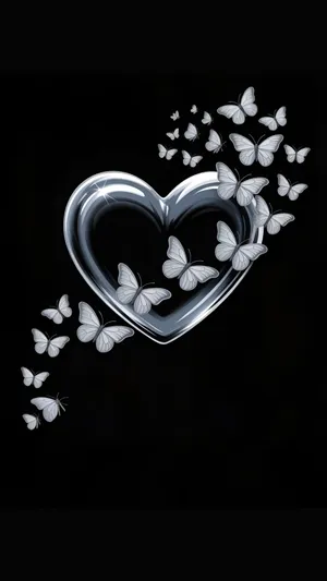 Silver Heart Love Butterfly Wallpaper