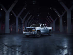 Silver Pickup Truck Industrial Setting Wallpaper