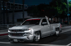 Silver Pickup Truck Night Cruise Wallpaper