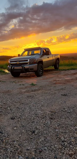 Silver Pickup Truck Sunset Silhouette Wallpaper