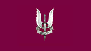 Silver Winged Swordand Trident Badgeon Maroon Background Wallpaper