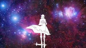 Simon Standing Tall With His Core Drill Against A Vibrant Backdrop In Gurren Lagann Wallpaper