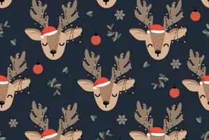 Simple Aesthetic Cute Christmas Reindeers With Santa Hats Wallpaper