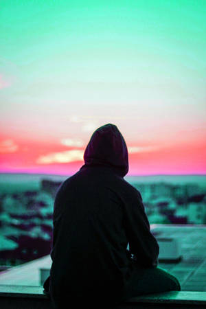 Single Boy Alone With Gradient Sky Wallpaper