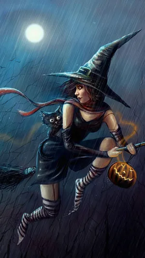 Sinister Evil Witch In A Dark Forest Wallpaper