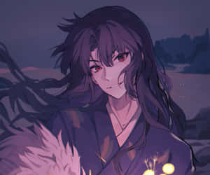 Sinister Naraku With Evil Stare From Inuyasha Wallpaper