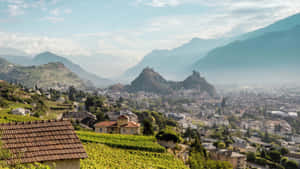 Sion Switzerland Panoramic View Wallpaper