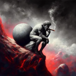 Sisyphus_ Resting_on_ Mountain_with_ Boulder Wallpaper