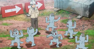 Six Machop Pokemon At Construction Wallpaper