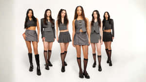 Six Women Fashion Gray Black Outfits Wallpaper